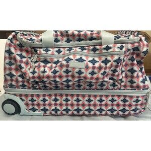 Vera Bradley wheeled carry on duffle bag, 21" Long, 13 High, 10" Wide, Blue/Pink